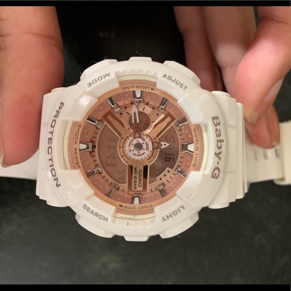 baby g-shock watch white and rose gold